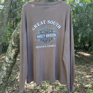 Harley Davidson Motorcycles Long Sleeve Shirt Mens Size 2XL Brown Newnan Georgia